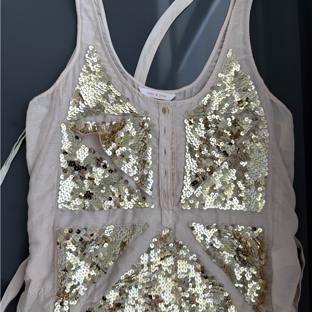 sass & bide Gold Sequin Tank Top